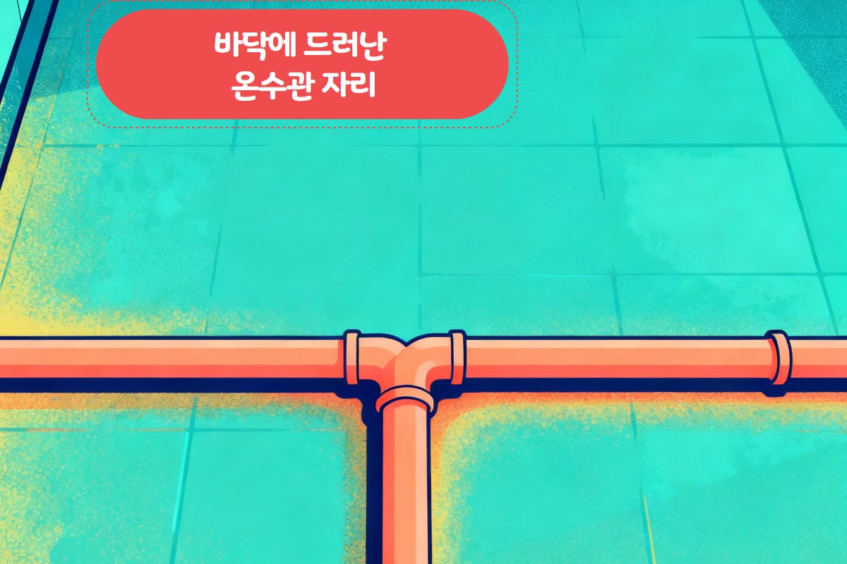 열화상 카메라 화면 — 천장 매립 배관 누수 의심 구간
